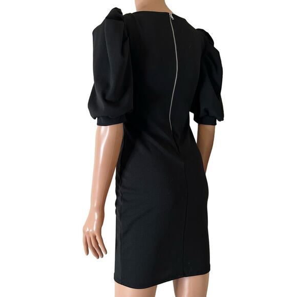 Chocolate brand dress Made in USA LBD puff sleeve V-neck black dress SZ M career - Picture 5 of 11